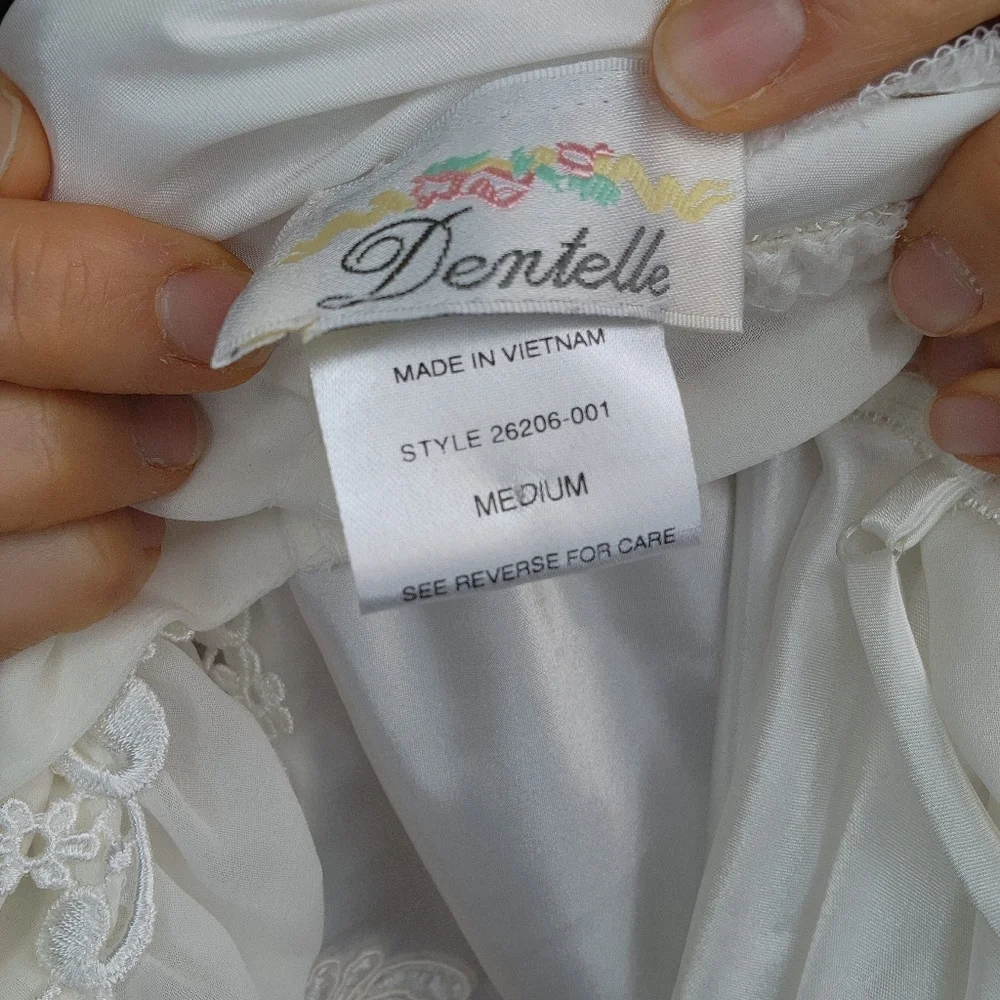 Vintage Feminine White Satin Beaded Midi Slip Dress Size Medium - Picture 6 of 6